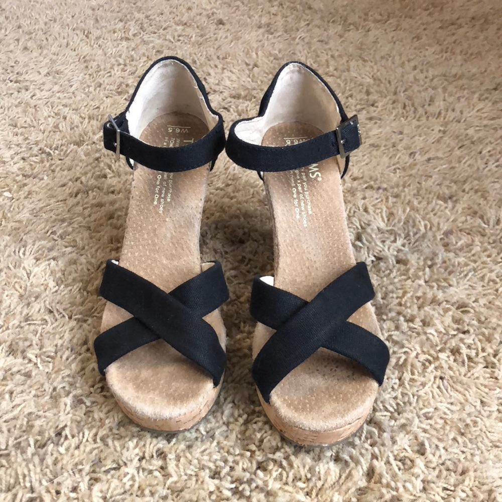 Toms Black Sandal Wedges